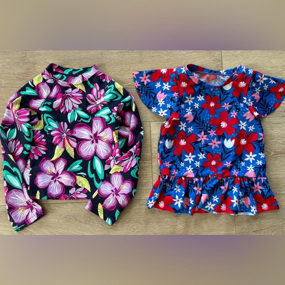 Girls Floral Rashguard Swim Shirts SZ 5T Tops